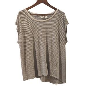 Nicole Miller Linen Knit Cap Sleeve Lightweight Nautical Asymmetrical Top XL